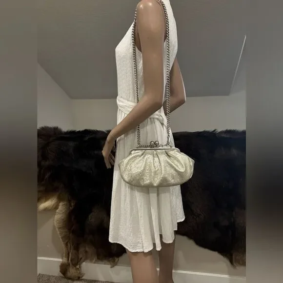 Silver Glitter Sheepskin Handmade Kisslock Slouchy Clutch/Wristlet/Crossbody